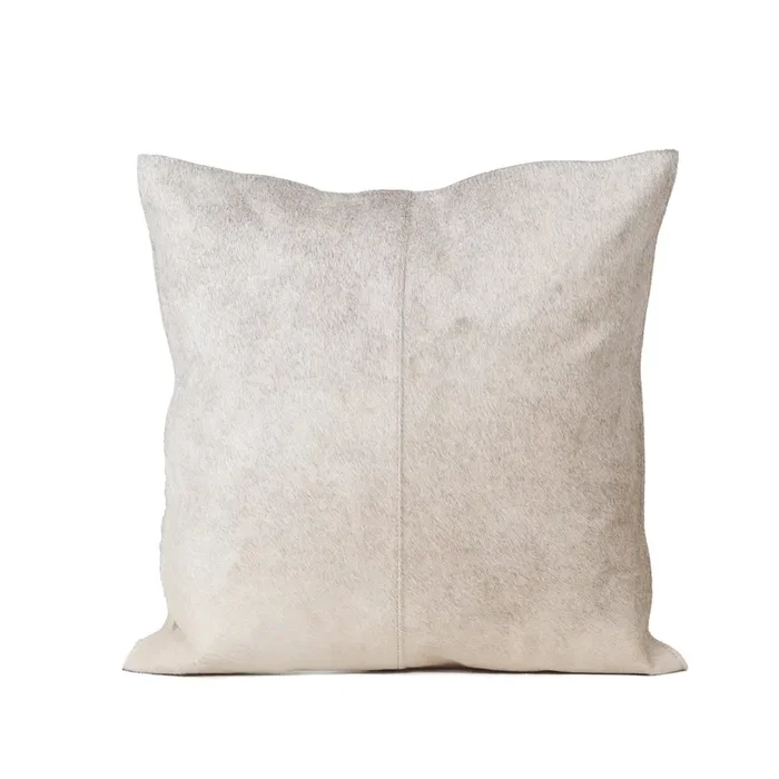 20″ Solid Hide Pillow Cover with Insert, Natural Grey