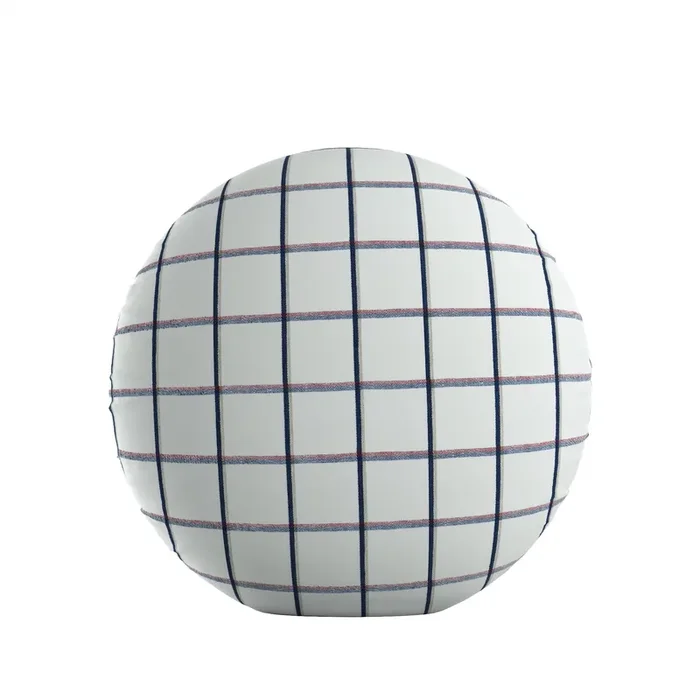 Circular Throw Pillow in Check With Me – White