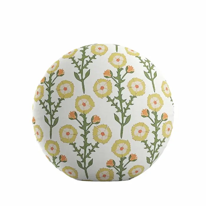 Circular Throw Pillow in Cottage Flowers – Sunbeam