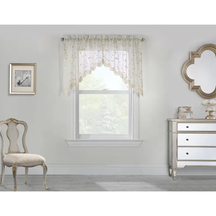 Commonwealth Habitat Grandeur Deep Scalloped Embroidery Pole Top Swag – 80×36″
