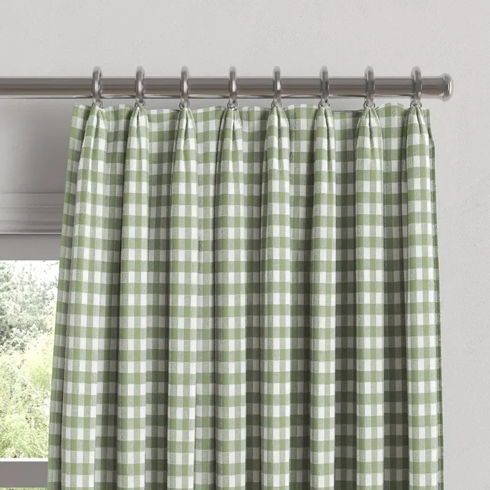 Euro Pleat Drapery in Gingham – Sage