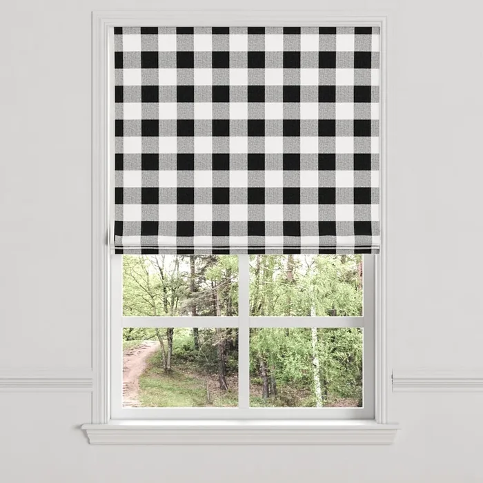 Flat Roman Shade in Buffalo Check – Black