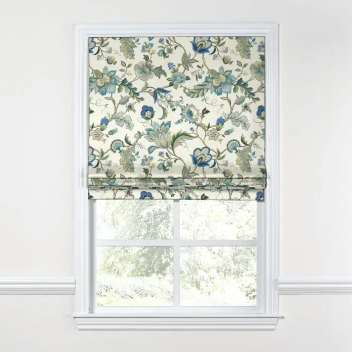 Flat Roman Shade in Fleur De Leaf – True Blue