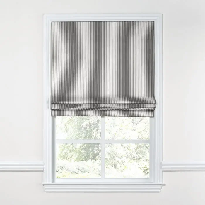 Flat Roman Shade in Little White Line – Black