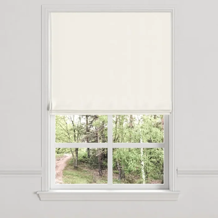 Flat Roman Shade in Slubby Linen – White
