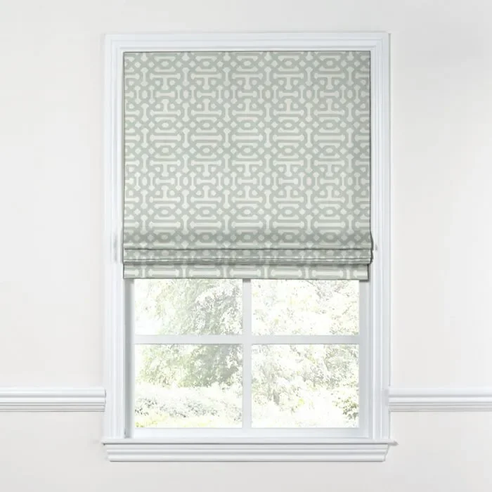 Flat Roman Shade in Sunbrella® Fretwork – Mist