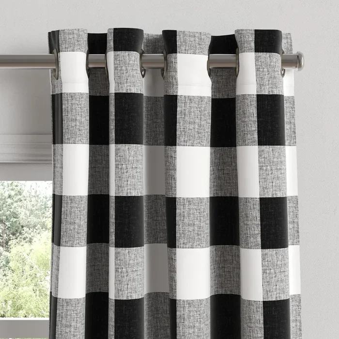 Grommet Drapery in Buffalo Check – Black