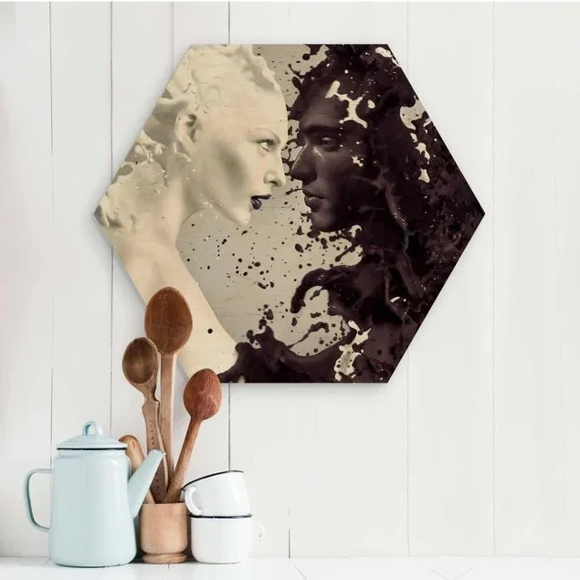 Hexagon-Holzbild Milk & Coffee