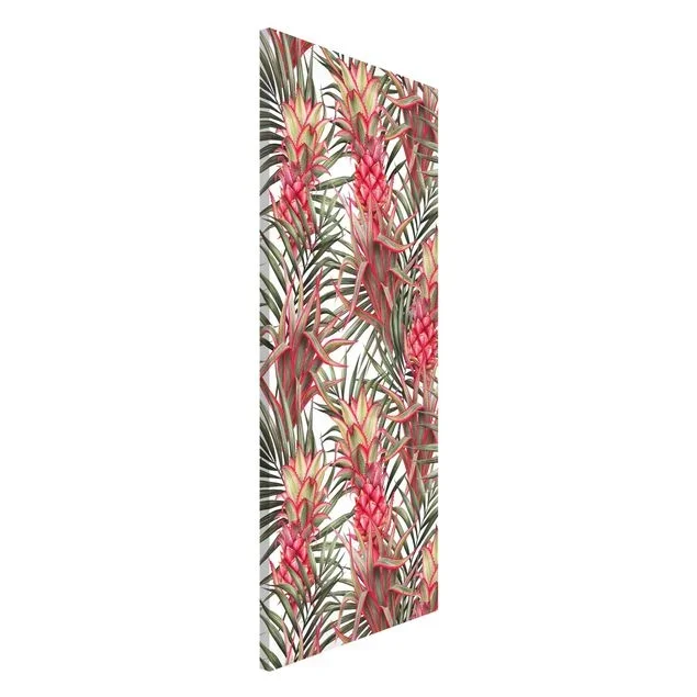Magnettafel Rote Ananas mit Palmenblättern Tropisch