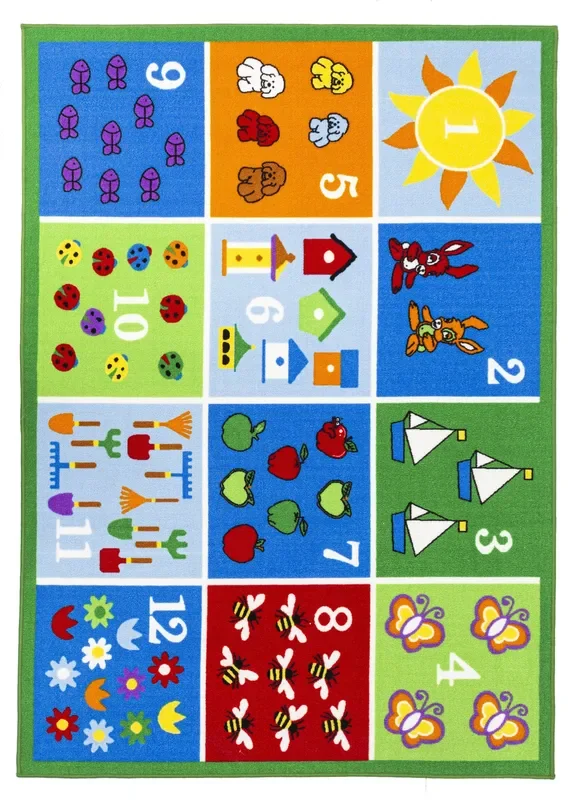 Multi Color Educational Numbers / Farmer Roads Reversible Fun Kids Area Rug