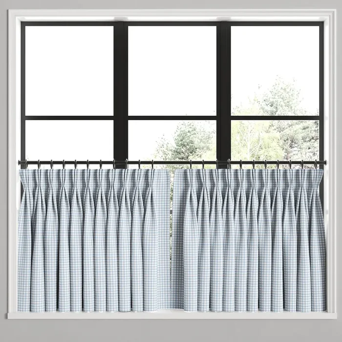 Pinch Pleat Cafe Curtains in Gingham – Blue Jean