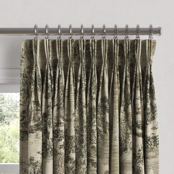 Pinch Pleat Drapery in Country Toile – Onyx