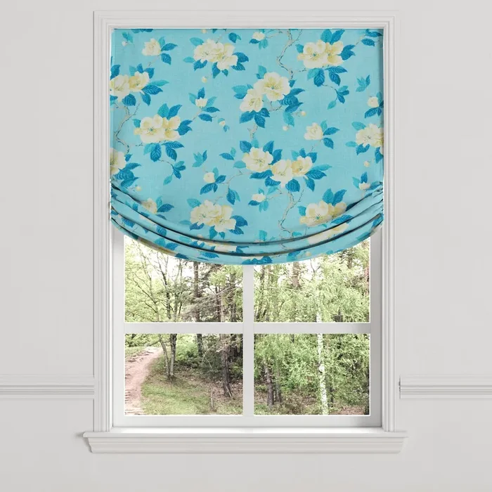 Relaxed Roman Shade in Grandma’s Floral – Pale Blue