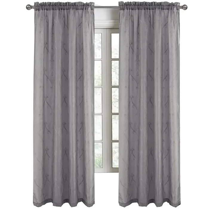 RT Designers Collection Pearl Emb Metallic Doily Rod Pocket Room Darkening Window Curtain Panel for Bedroom Charcoal