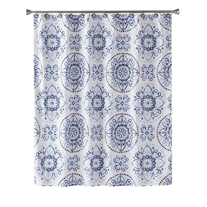Saturday Knight Ltd Kali Printed Medallion Design And Watercolor Look Fabric Shower Curtain – 70×72″, Blue